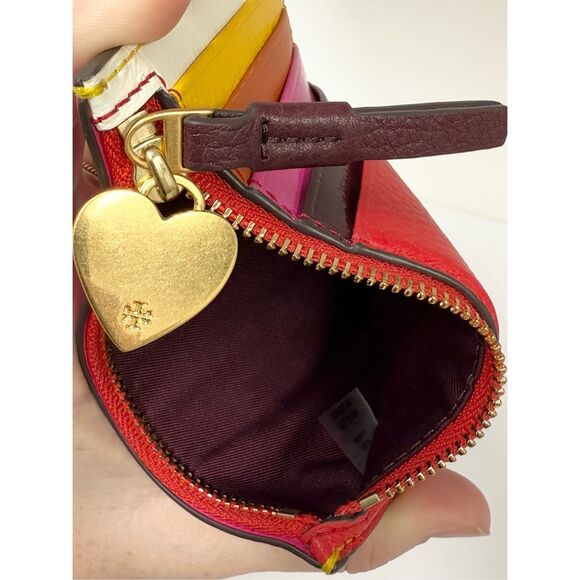 Tory Burch Perry Patchwork Hearts Card Case Zip Wallet ID - Picture 7 of 7